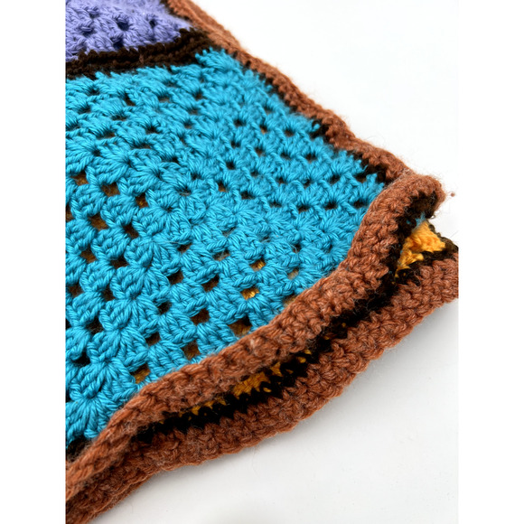 Handmade Afghan Blanket Color 60x40 Blocked Crochet Knit Orange Blue Green - Picture 6 of 14